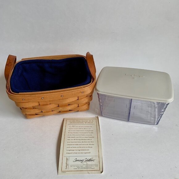Longaberger 1996 Tea Basket With Navy Liner Divided Protector & Lid - Picture 1 of 5